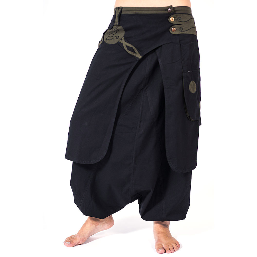 Pantalon harnais wrap style afghan noir - Hippie